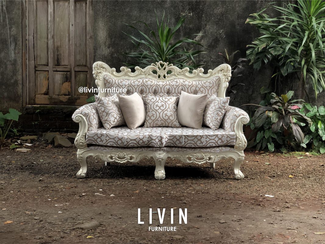 Sofa Tamu Ukir Mahoni Putih Modern Mewah