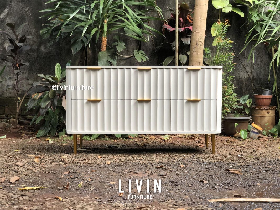 Bufet Salur Duco Putih 6 Laci Modern Mewah