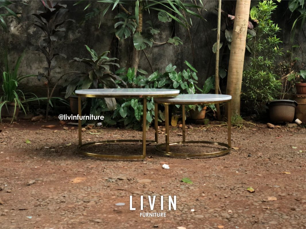 Meja Tamu Stainless Gold Marmer Bulat Modern Mewah
