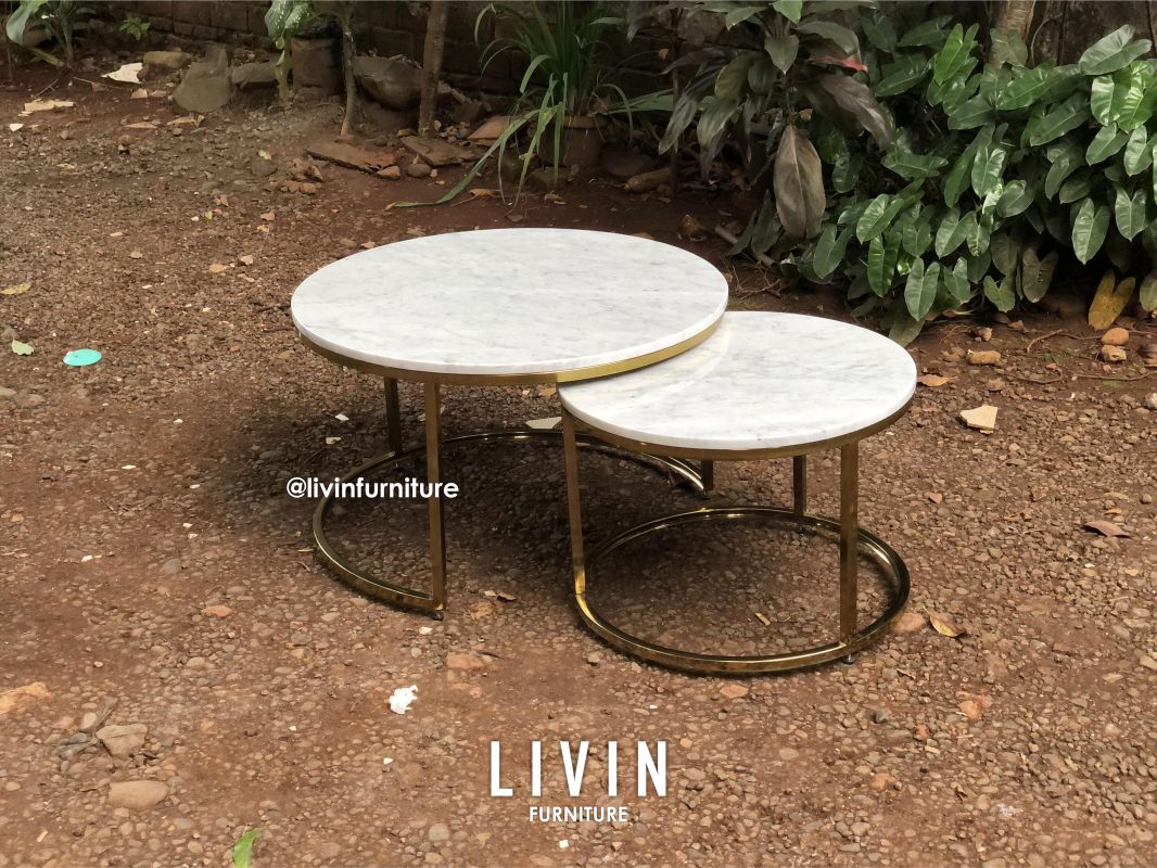 Meja Tamu Stainless Gold Marmer Bulat Modern Mewah
