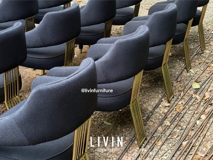 Kursi Makan Hitam Kaki Stainless Gold Modern Mewah