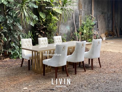 Meja Makan Marmer Set 12 Kursi Modern Mewah Minimalis