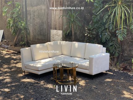 Sofa Tamu Sudut Meja Stainless Modern Minimalis