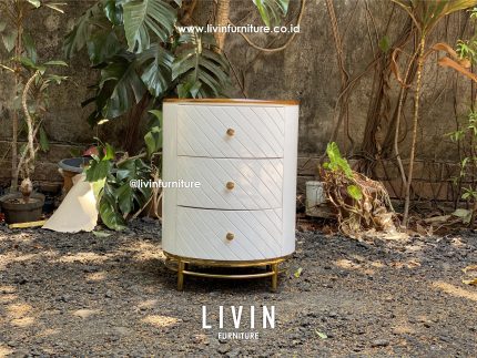 Nakas Jati Kaki Stainless 3 Laci Bulat Modern Minimalis