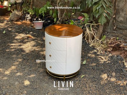 Nakas Jati Kaki Stainless 3 Laci Bulat Modern Minimalis