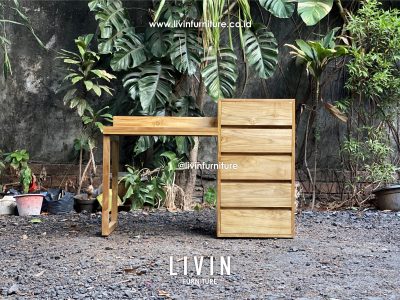 Meja Rias Jati 5 Laci Japandi Modern Minimalis