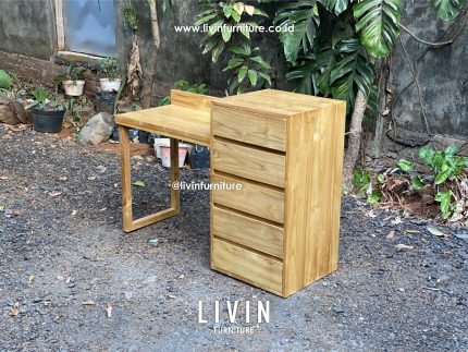 Meja Rias Jati 5 Laci Japandi Modern Minimalis