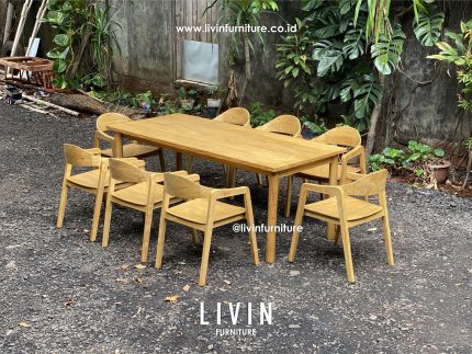 Meja Makan 8 Kursi Jati Japandi Modern Minimalis