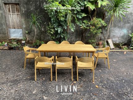 Meja Makan 8 Kursi Jati Japandi Modern Minimalis