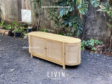 Meja TV Rotan Jati Japandi Modern Minimalis
