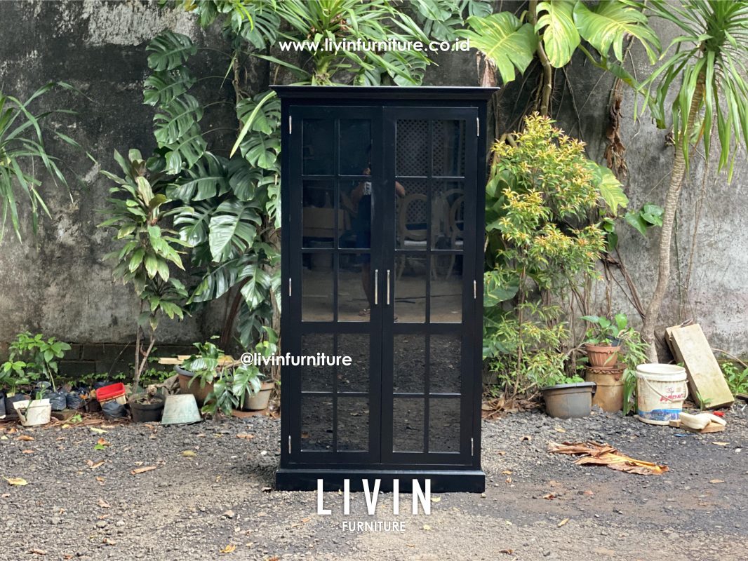 Lemari Hias 2 Pintu Kaca Hitam Modern Minimalis