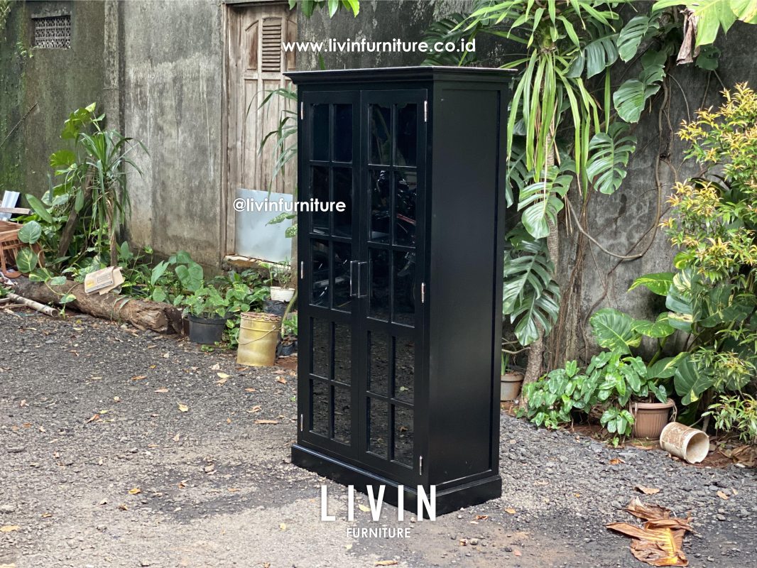Lemari Hias 2 Pintu Kaca Hitam Modern Minimalis