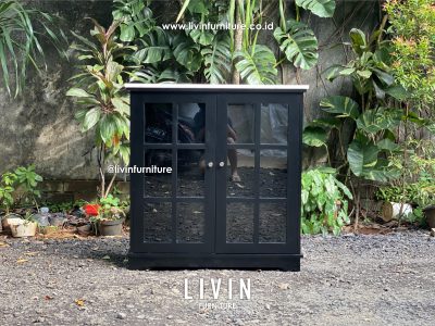 Kabinet 2 Pintu Kaca Marmer Hitam Modern Minimalis