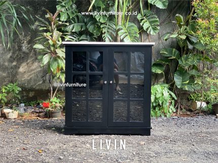 Kabinet 2 Pintu Kaca Marmer Hitam Modern Minimalis