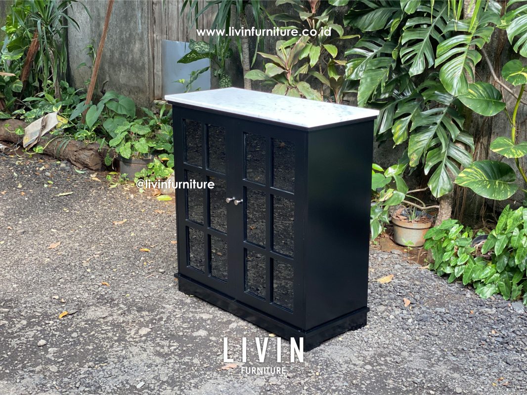 Kabinet 2 Pintu Kaca Marmer Hitam Modern Minimalis