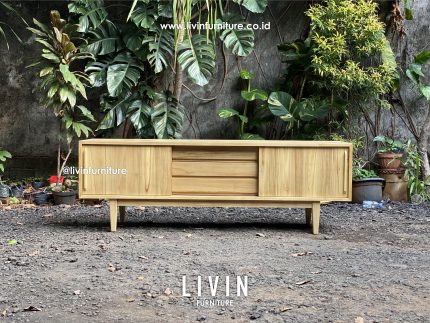 Meja TV Retro Jati 2 Pintu Sliding Modern Minimalis