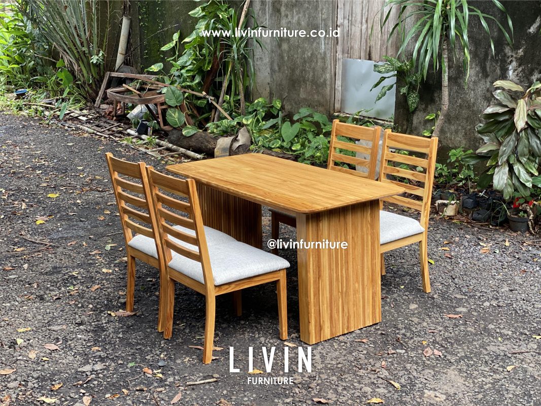 Meja Makan 4 Kursi Jati Sofa Pillar Modern Minimalis