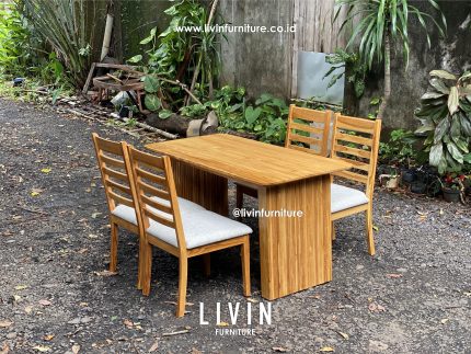 Meja Makan 4 Kursi Jati Sofa Pillar Modern Minimalis