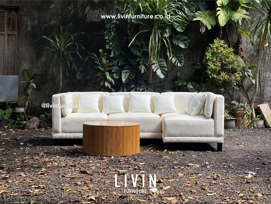 Sofa Tamu Sudut Jati Meja Bundar Modern Minimalis