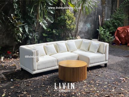Sofa Tamu Sudut Jati Meja Bundar Modern Minimalis