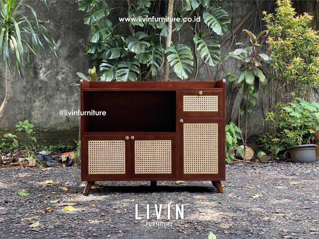 Kabinet Jati Rotan 3 Pintu 2 Laci Klasik Minimalis