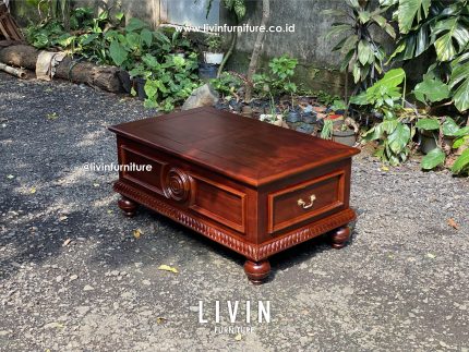 Meja Tamu Jati Ukir Klasik 2 Laci Modern Mewah
