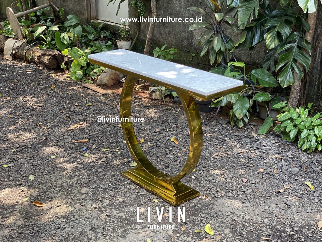 Meja Foyer Stainless Marmer Cararra Modern Mewah