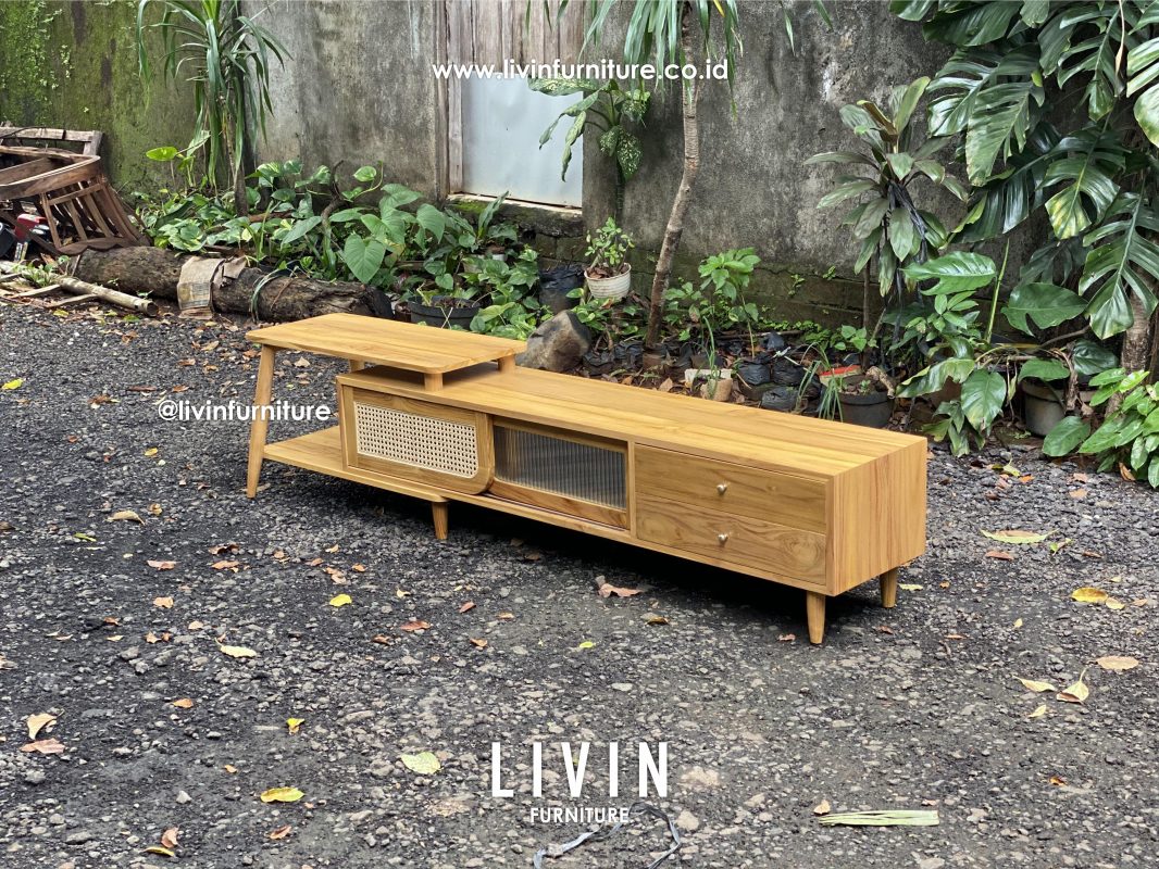Meja TV Jati Rotan Japandi Modern Minimalis