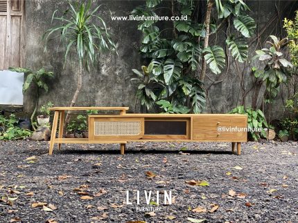 Meja TV Jati Rotan Japandi Modern Minimalis
