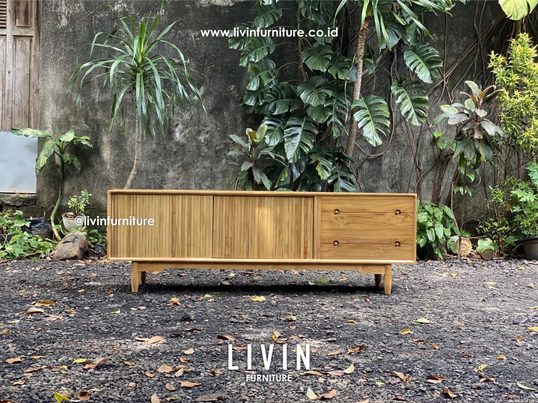 Meja TV Jati 2 Laci 2 Pintu Retro Modern Minimalis