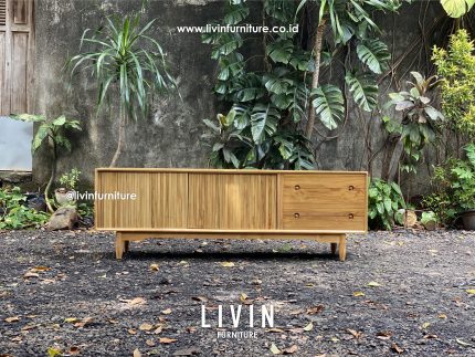Meja TV Jati 2 Laci 2 Pintu Retro Modern Minimalis