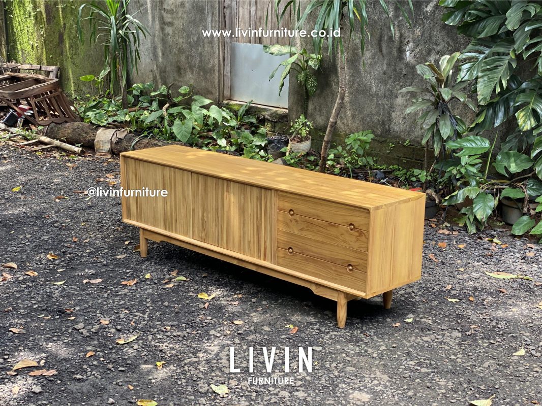 Meja TV Jati 2 Laci 2 Pintu Retro Modern Minimalis