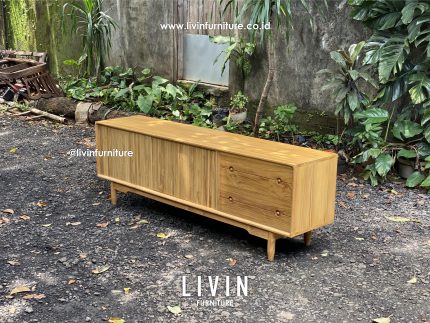 Meja TV Jati 2 Laci 2 Pintu Retro Modern Minimalis