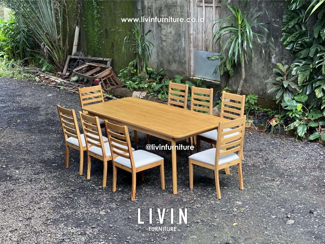 Meja Makan Jati 8 Kursi Japandi Modern Minimalis