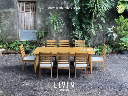 Meja Makan Jati 8 Kursi Japandi Modern Minimalis