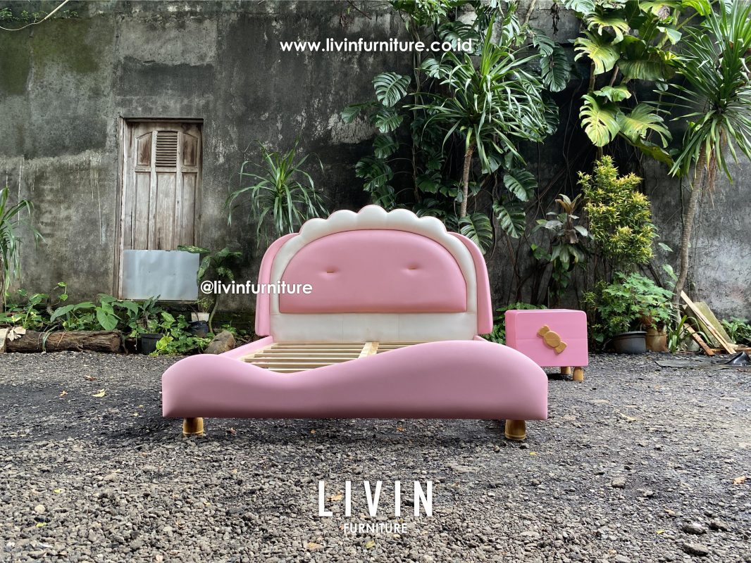 Tempat Tidur Set Anak Pink Jati Modern Minimalis