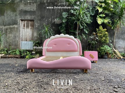 Tempat Tidur Set Anak Pink Jati Modern Minimalis