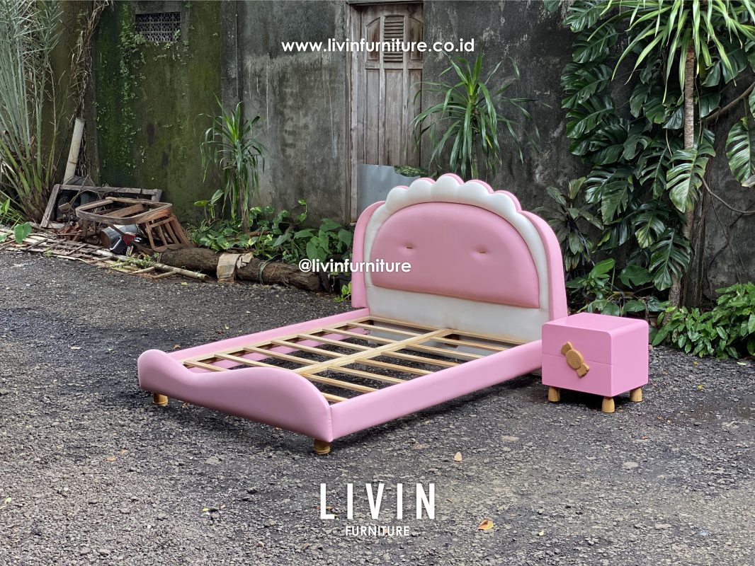 Tempat Tidur Set Anak Pink Jati Modern Minimalis