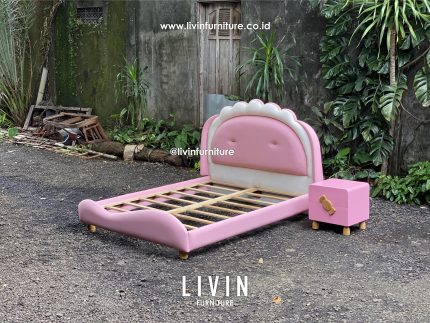 Tempat Tidur Set Anak Pink Jati Modern Minimalis