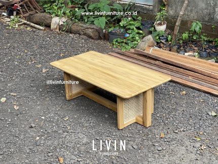 Meja Tamu Jati Rotan Japandi Minimalis