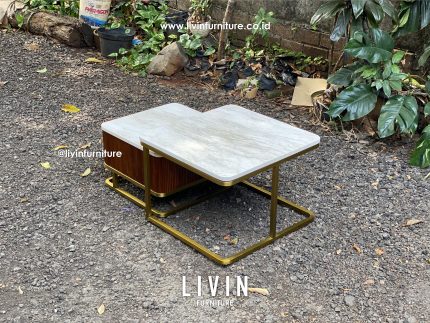 Meja Tamu Jati Stainless Marmer Modern Mewah