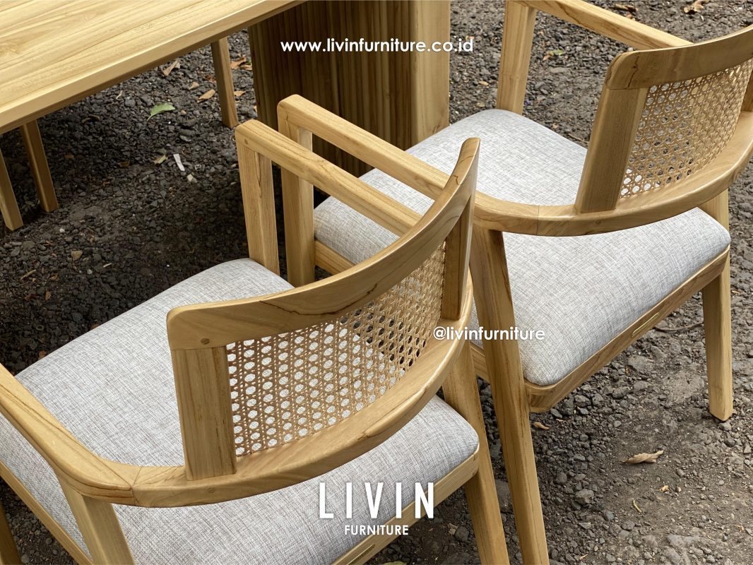 Meja Makan Jati Salur 4 Kursi Jati Rotan Modern Minimalis