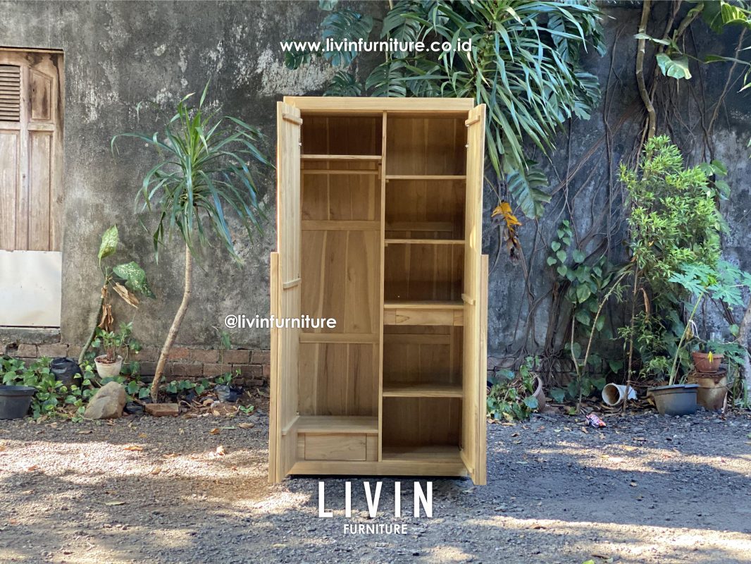 Lemari Pakaian Jati 2 Pintu Salur Modern Minimalis