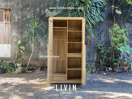 Lemari Pakaian Jati 2 Pintu Salur Modern Minimalis