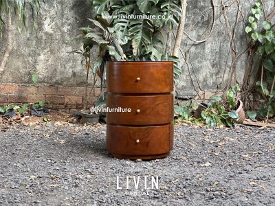 Nakas Bulat Jati 3 Laci Klasik Minimalis
