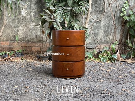 Nakas Bulat Jati 3 Laci Klasik Modern Minimalis