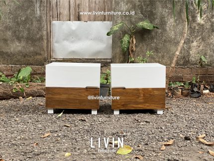 Nakas Jati Rustic Putih 2 Laci Klasik Minimalis
