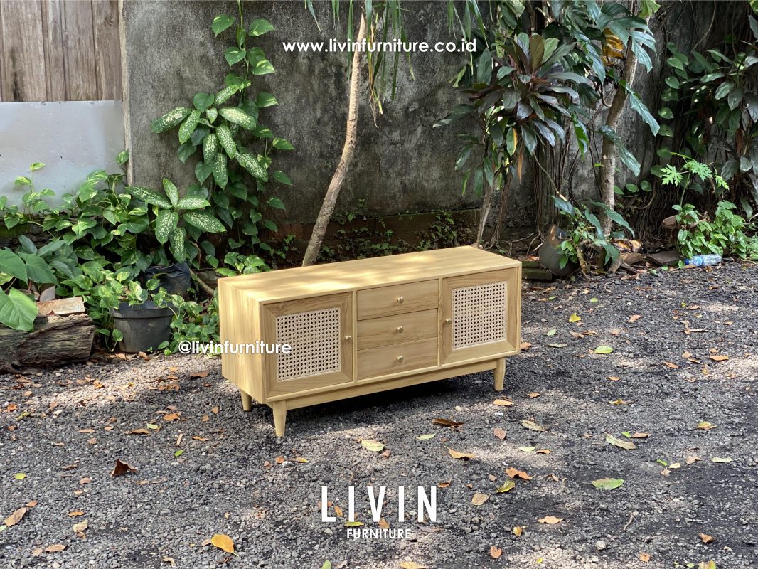 Meja TV Japandi Jati Rotan Modern Minimalis