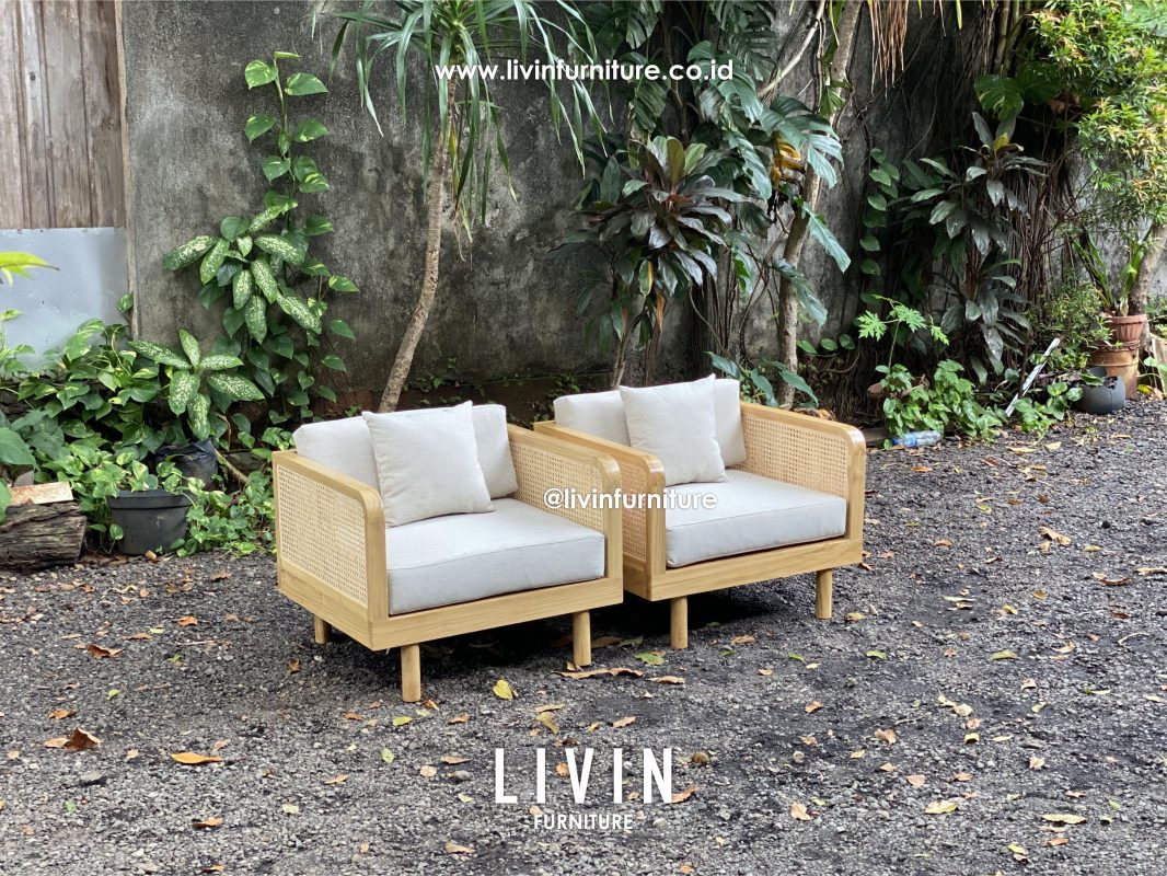 Kursi Sofa Single Jati Rotan Japandi Modern Minmalis