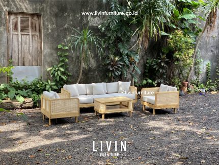 Sofa Tamu 311 Meja Jati Rotan Japandi Modern Minimalis